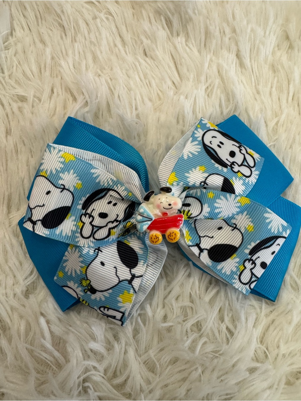 Blue Snoopy  Hair Bow clip with cute charm Center